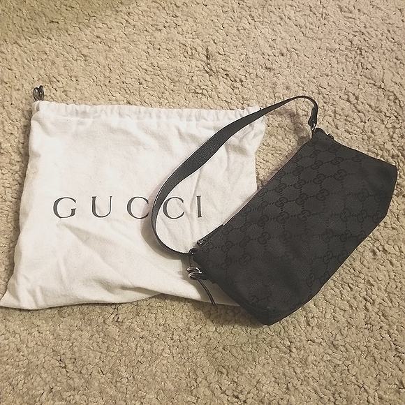 Gucci Handbags - Gucci Monogram Canvas Pochette Bag Black